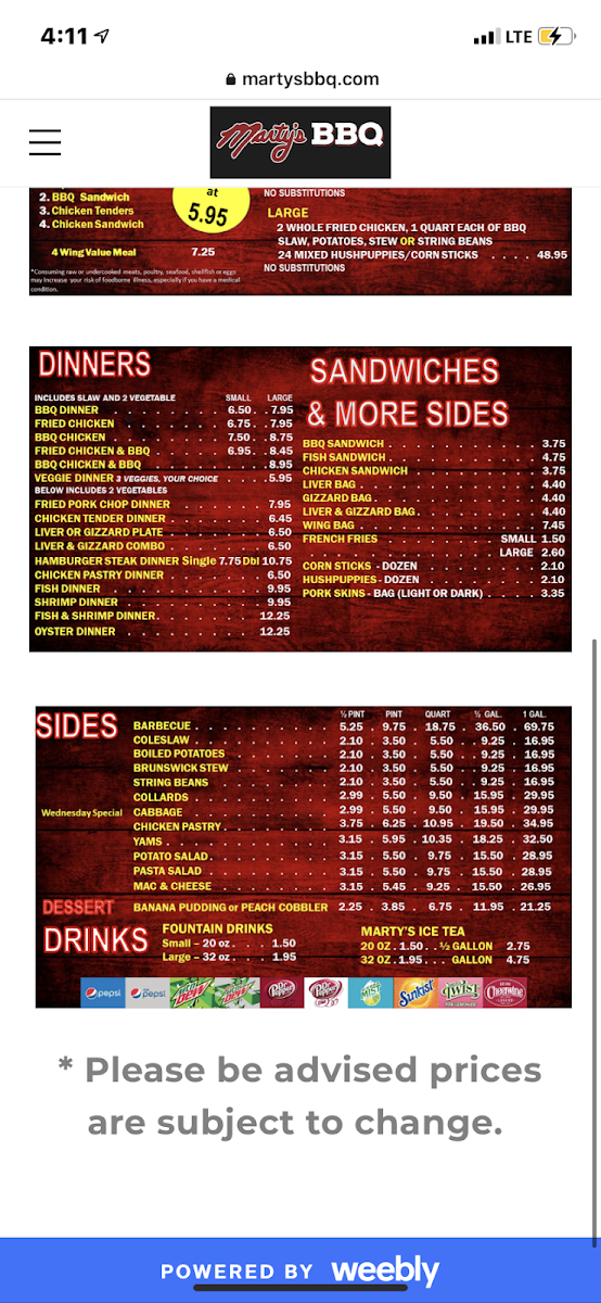 Marty's BBQ Menu - Image 4