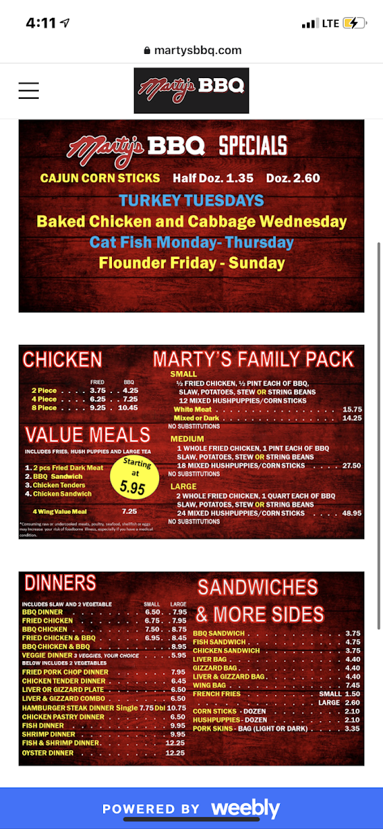 Marty's BBQ Menu - Image 5